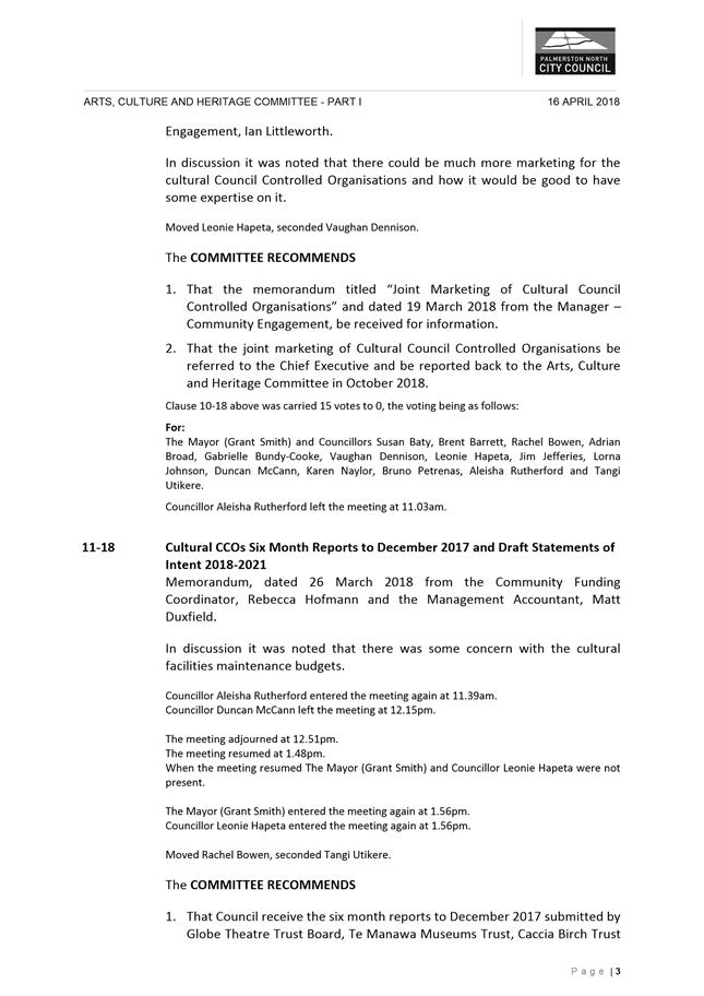 Agenda of Arts, Culture and Heritage Committee - 25 June 2018