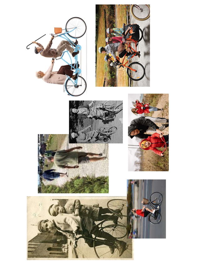 A collage of different people riding bicycles

Description automatically generated