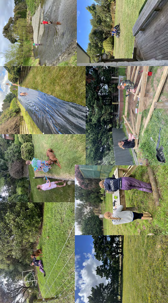 A collage of children playing in a field

Description automatically generated